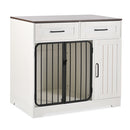 GO 37.4 Dog Crate Furniture, Indoor Dog Kennel With 2 Drawers And Storage Cabinet, Modern Furniture Dog Crate Side End Table For Small Medium Dogs, White